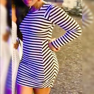 Bebe Long Sleeve Stripe Black/White Dress